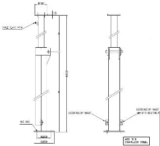 Cooper Crouse-Hinds CEAG PL017-F35R-01 Hinged Mast Pole for use with Windsock model HWC2000EX (011054), 4.2m, 2in, hot dipped galvanized steel, SCH-XS (6mm), LTCS ASTM A333 GRADE 6, KE01-B4-PAXE12A-B01-0031-002, mastro para biruta, عمود حماية الرياح, tiang angin, ветроуказатель, drawing