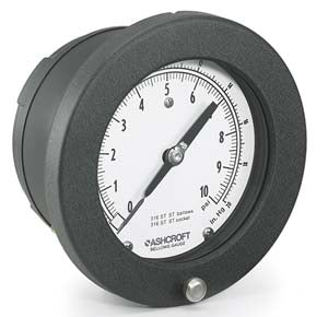 45-1187SS-04B Vacuum Gauge, Ashcroft, 0-10 in H2O, 0-18 mm Mercury, 4-1/2” dial size, 3/4” NPT, STL, 316 SSTL, Lower Back Connection, Panel Mount 238A520-01, 1KA42945-007, مقياس الفراغ, pengukur vakum, вакуумметр