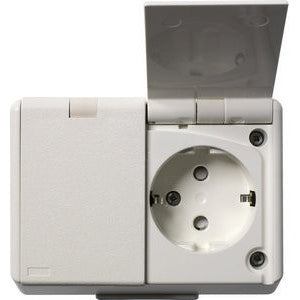Elko 1530661 Wall Mounting Socket, White, 2 Hole, with Lid, IP44, 1090 UPT Stikk PH, EKO04322, مقبس طاقة, kuasa, розетка, tomada de parede