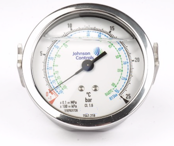 Johnson Controls 1541.218 Pressure Gauge, 80 mm -1/25 Bar, R134A-R407C, 1/4 flare, fits Sabroe, York and Mycom chiller units, مقياس الضغط, tekanan tolok, manometro indicador do compressor, манометр