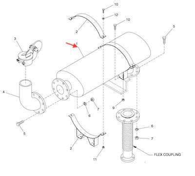 065801 Muffler, 4" inch inlet flange, CD080, D-3056, 103-8804, 7AK4509, 03070295, for Olympian Generator, Waukesha and other models, special order item, HS commodity code 841290, كاتم صوت, κασκόλ, abafador