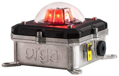 Orga L85EX-R-DC-50 Explosion Proof 50cd Red Aeronautical Obstruction Light, colour chromatic within boundaries, ICAO, operating voltage 20-30Vdc, power consumption: 7,5W, connection M4 two M25x1.5 cable entries, earth connection internal M4 and external M6, technical specifications catalog datasheet