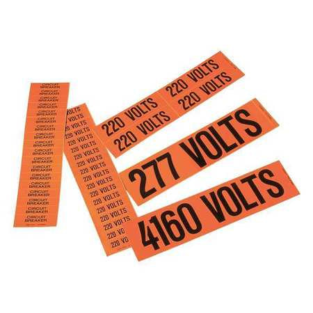 PCV-120CY Voltage Marker, Panduit, 2.25" W x 0.50" H, 120 Volts, legend, vinyl, black/orange, 18 marker/card, 5 cards/package, ضع الكلمة المناسبة, метка, etiquetas marcador