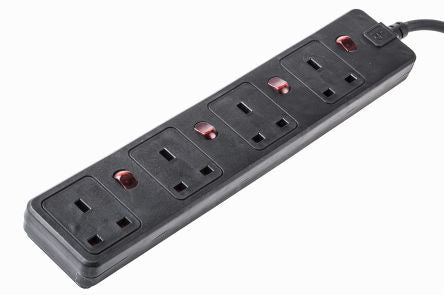 BSS-022-BLK-2M Socket Extension, 4Way 13A 250V